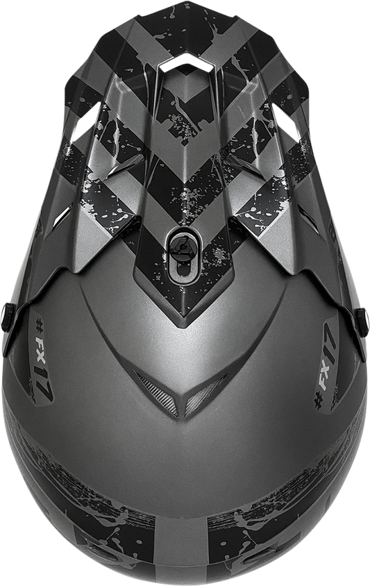 Frost gray and matte black AFX FX-17Y motorcycle helmet in medium size, featuring sleek design and ventilation vents.