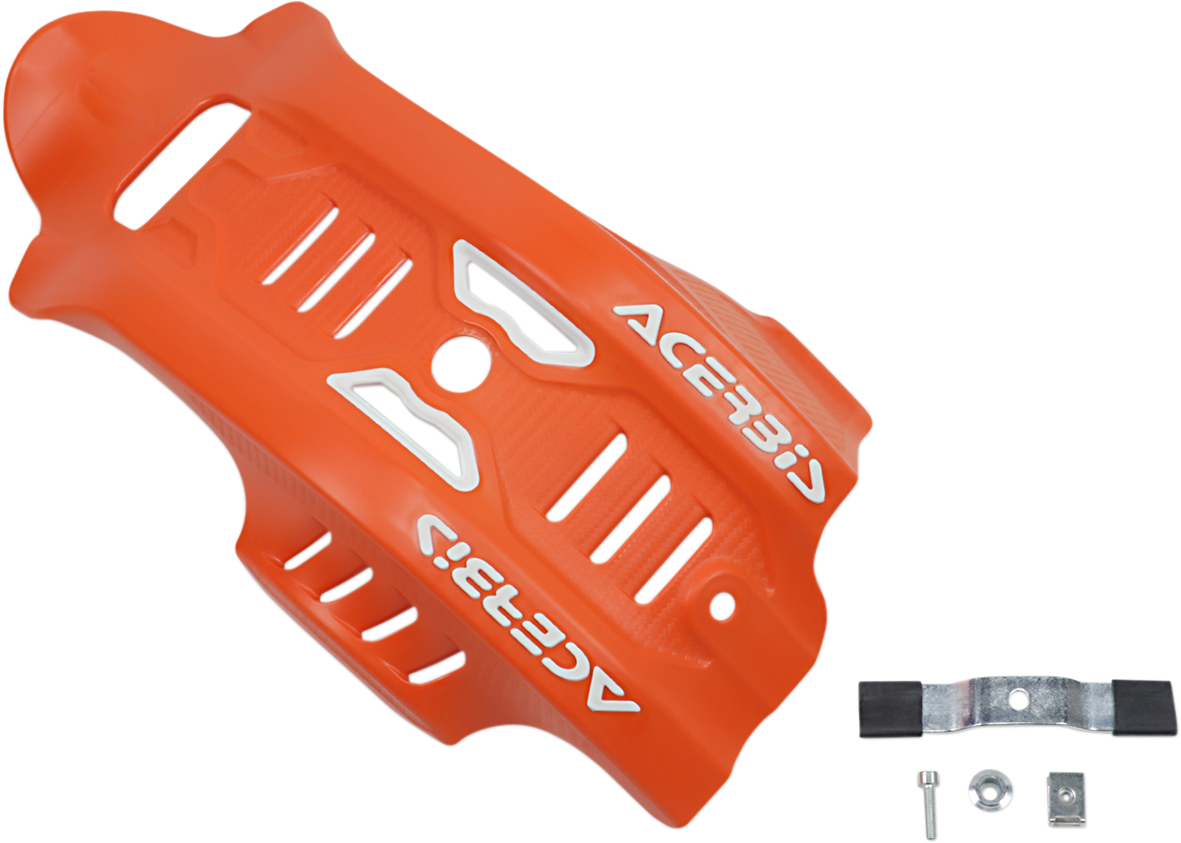 ACERBIS orange and white skid plate for Husqvarna and KTM motorcycles, durable body protection with brand logo.