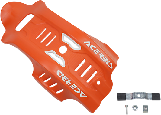 ACERBIS orange and white skid plate for Husqvarna and KTM motorcycles, durable body protection with brand logo.