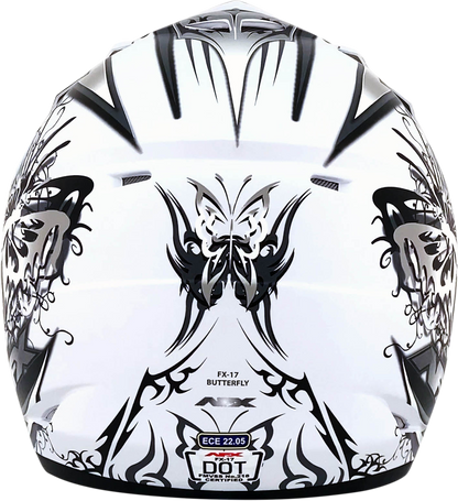 Matte white AFX FX-17Y Butterfly helmet in small size, featuring a sleek aerodynamic design and secure chin strap.