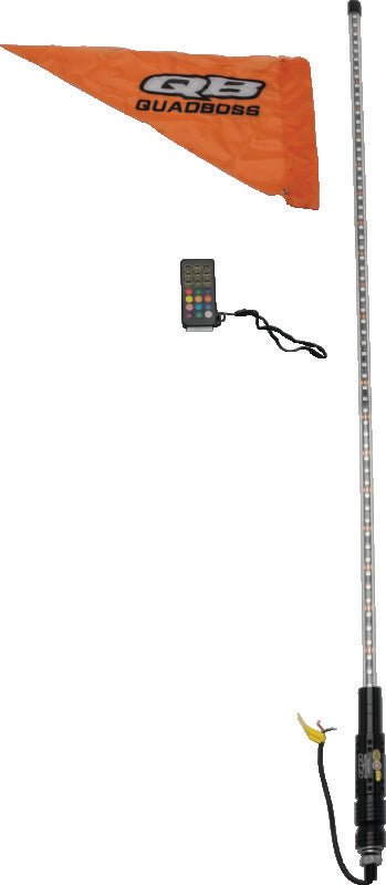 QuadBoss 4ft clear LED whip with remote control, featuring bright lighting and flexible design for off-road vehicles.