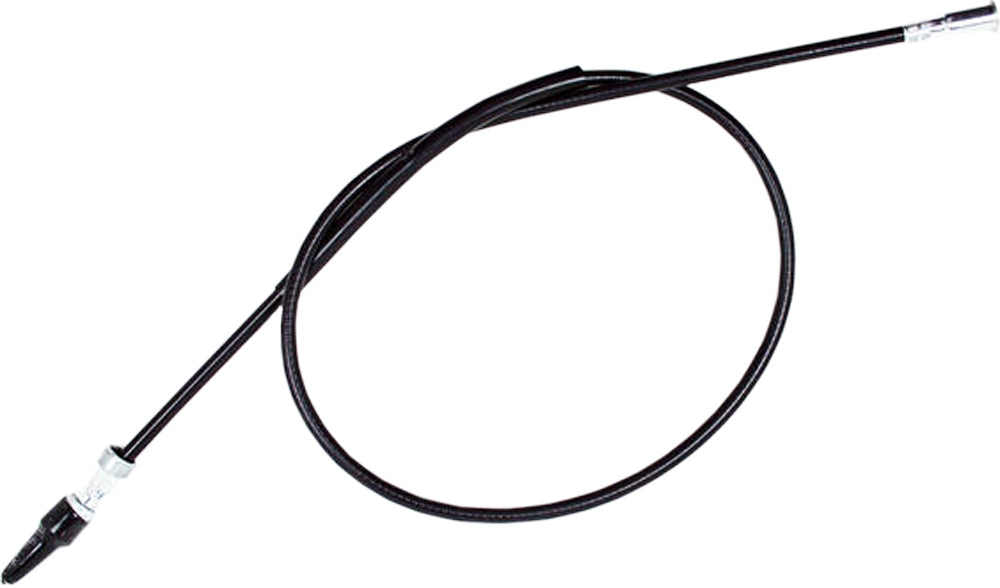 Motion Pro black vinyl speedometer cable for motorcycles, showing the coiled cable with connectors on each end.