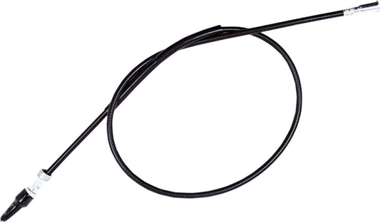 Motion Pro black vinyl speedometer cable for motorcycles, showing the coiled cable with connectors on each end.