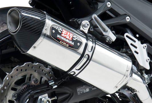 YOSHIMURA Yoshimura Race R 77 slip-on exhaust with stainless steel and carbon fiber finish, dual exhaust tips for sport motorcycles