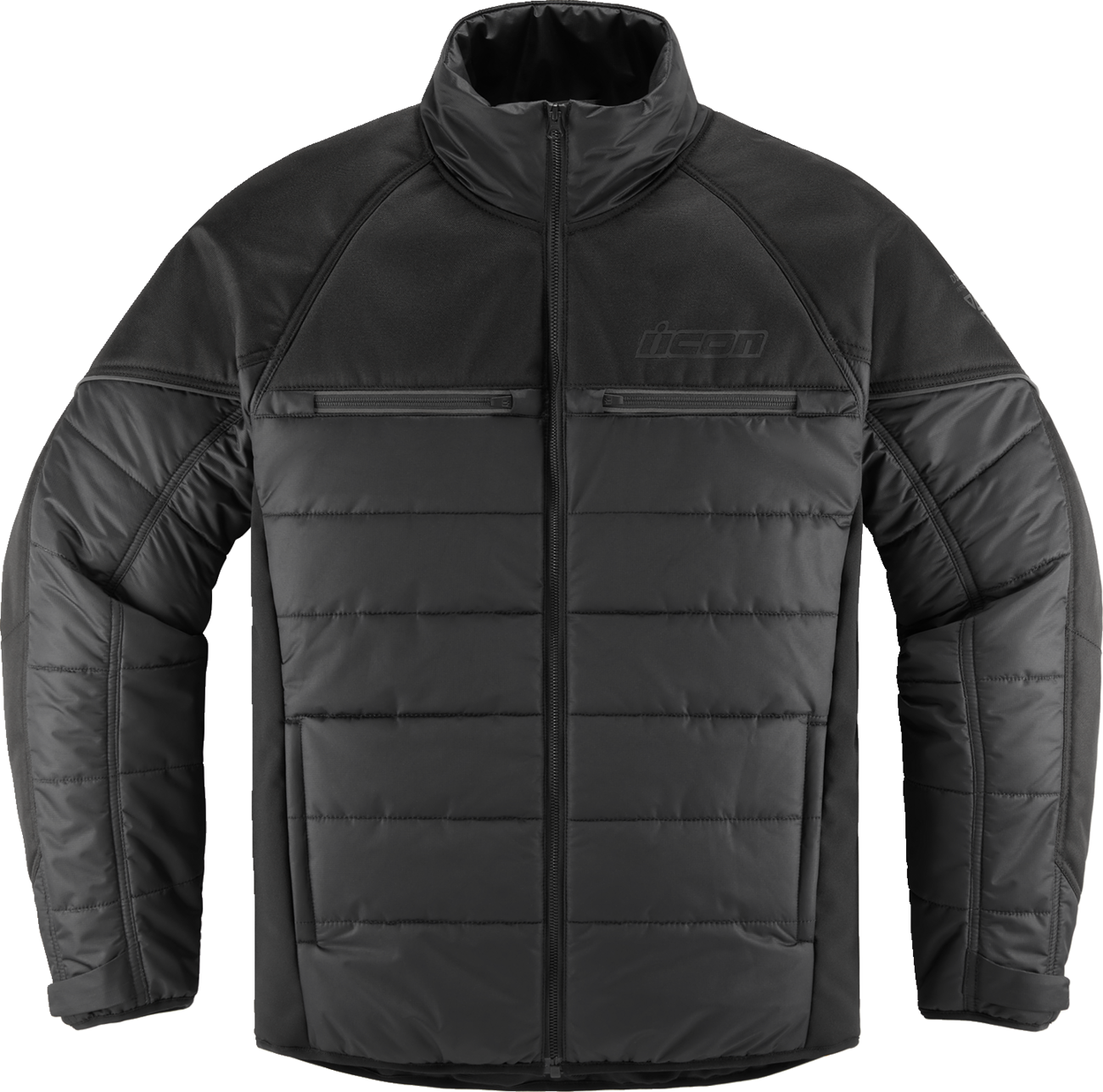 Bill's Exhausts ICON Ghost Puffer Jacket in black and charcoal, 3XL, shown with quilted design and front zipper closure.