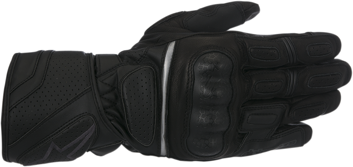 Alpinestars SP-Z Drystar® motorcycle gloves in black, size 3XL, showing the textured leather and protective padding.