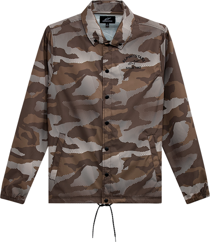 Alpinestars Garage Jacket in camouflage pattern, 2XL size, with front zipper and adjustable cuffs, made for rugged outdoor wear.