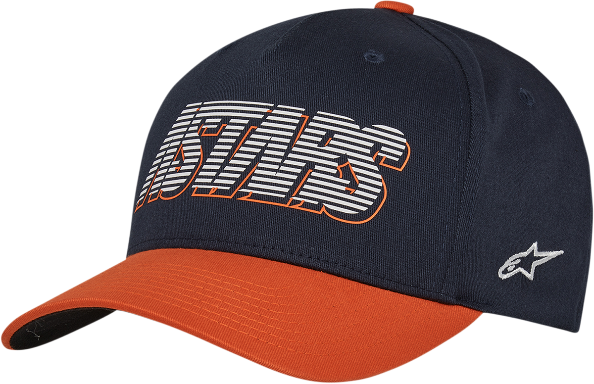 Bill's Exhausts Alpinstars Lanes Hat in navy, large/XL size, featuring a structured design with embroidered logo on front.