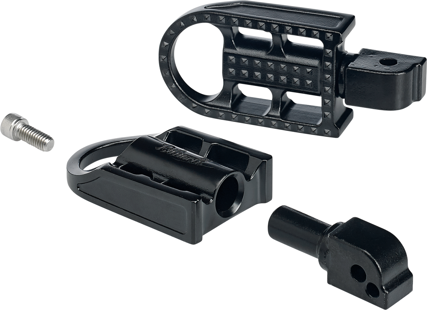 Black electroplated BILTWELL Mushman footpegs for motorcycles, designed for standard body mounting, with a durable metal finish.