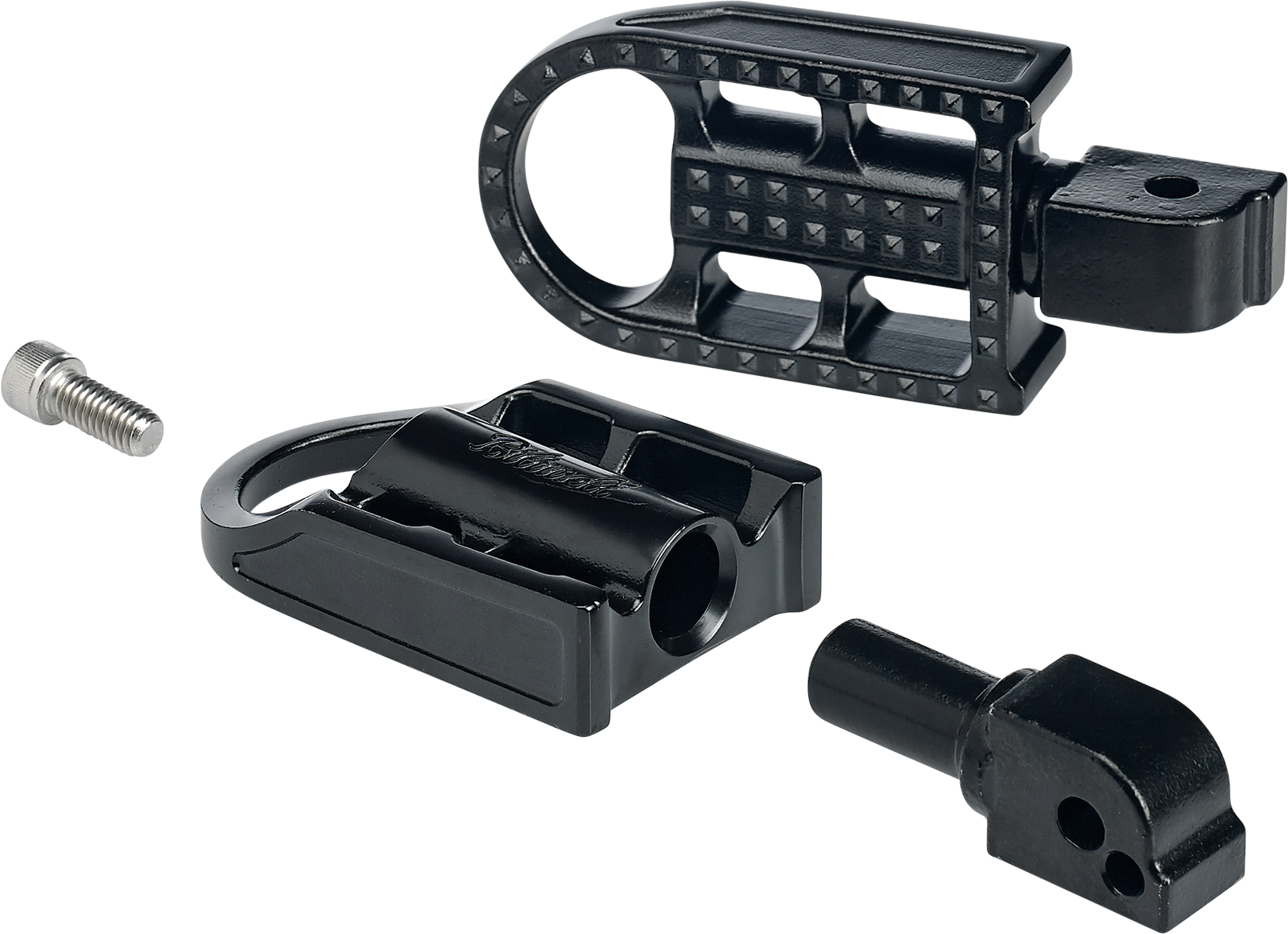 Black electroplated BILTWELL Mushman footpegs for motorcycles, designed for standard body mounting, with a durable metal finish.