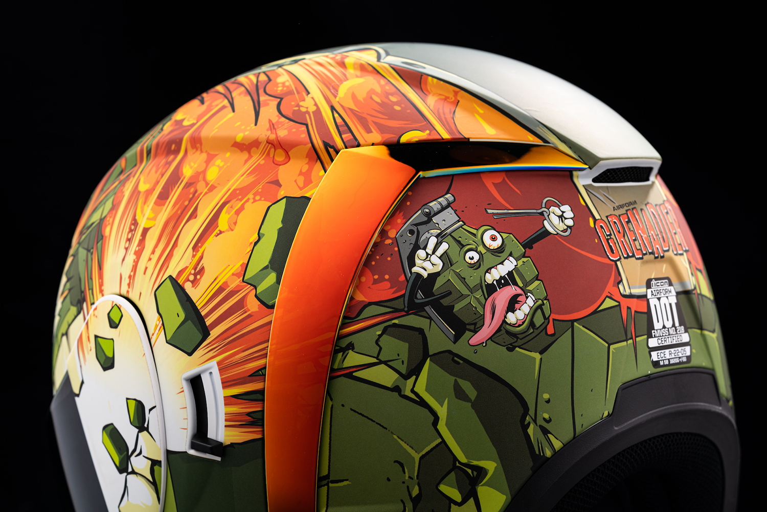 Bill's Exhausts ICON Airform™ Grenadier green helmet, small size, with aerodynamic design and adjustable straps.