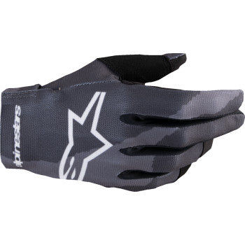 Alpinestars Radar MX gloves in dark camo color, large size, showing textured fabric and reinforced palm for motocross riding.