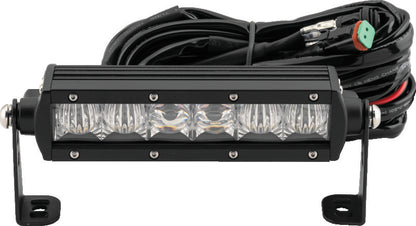 QuadBoss 6.5-inch single row LED light bar with high-intensity combo beam for powersports vehicles, showing the illuminated light bar.