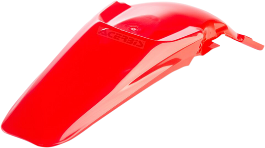 Red ACERBIS rear fender for motorcycle, body part designed by Bill's Exhausts, shown in image with mounting details.
