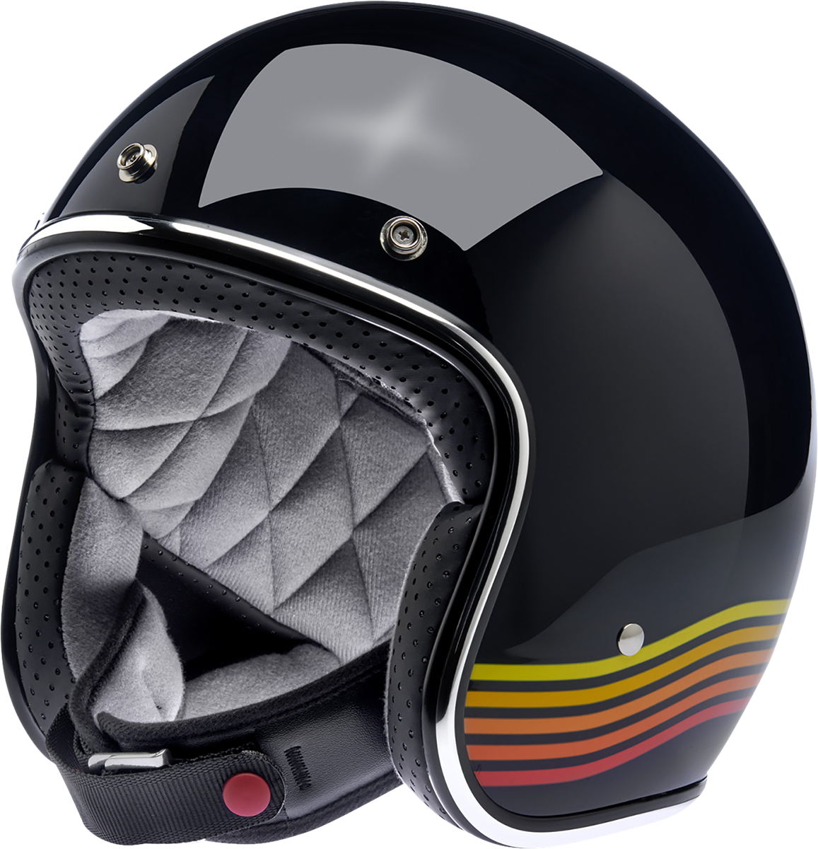 BILTWELL Bonanza helmet in gloss black Spectrum finish, medium size, featuring a sleek design and secure strap, brand logo visible.