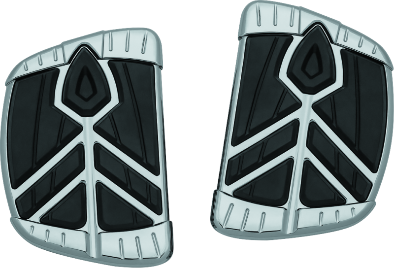 Kuryakyn Spear Mini Boards without adapter in chrome for Indian motorcycles, showing sleek, shiny foot pegs with detailed design