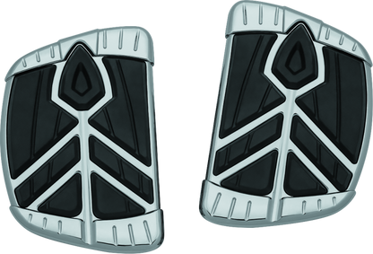 Kuryakyn Spear Mini Boards without adapter in chrome for Indian motorcycles, showing sleek, shiny foot pegs with detailed design