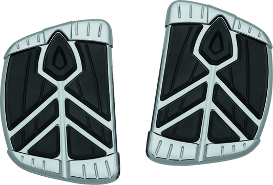 Kuryakyn Spear Mini Boards without adapter in chrome for Indian motorcycles, showing sleek, shiny foot pegs with detailed design