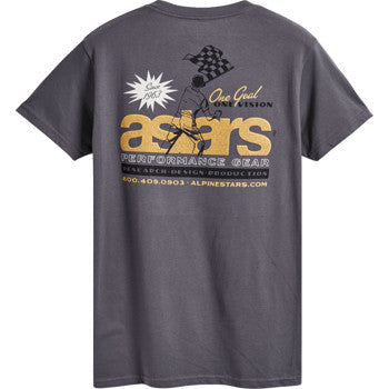 Charcoal ALPINESTARS flagged T-shirt in large size, featuring bold graphic design, made of comfortable fabric.