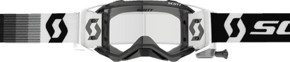 Scott Prospect WFS Goggle in black and white with clear lens, designed for motocross and off-road riding.