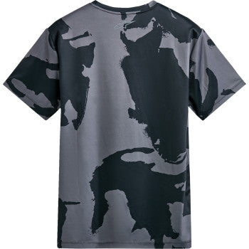 Alpinestars black and camo performance T-shirt in medium, featuring the Alpinestars logo and stylish design.