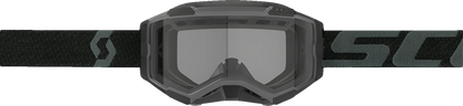 Scott Fury snow goggles in black with clear lenses, designed for winter sports, featuring a sleek protective frame.