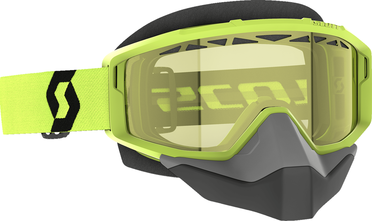 Scott Primal Snow Cross Goggle in yellow and black, with adjustable strap and clear lens for winter snow sport protection.