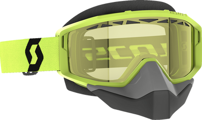 Scott Primal Snow Cross Goggle in yellow and black, with adjustable strap and clear lens for winter snow sport protection.