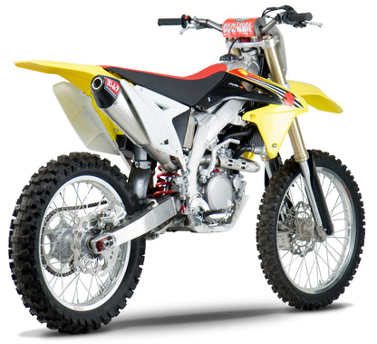 YOSHIMURA RS-4 exhaust system with stainless steel header and carbon fiber end cap, motorcycle exhaust components.