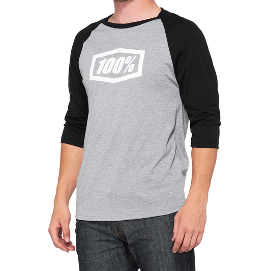 Black 100% Tech Icon 3/4 sleeve T-shirt by Bill's Exhausts, displayed in small size on a plain background.