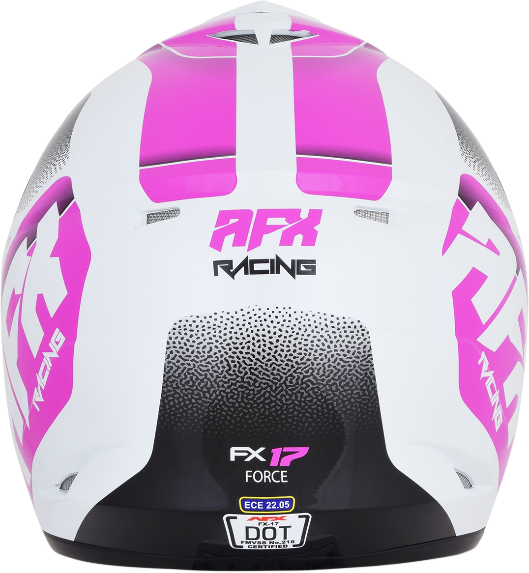 Bill's Exhausts AFX FX-17 helmet in pearl white and fuchsia, medium size, featuring a sleek aerodynamic design and bold color accents.