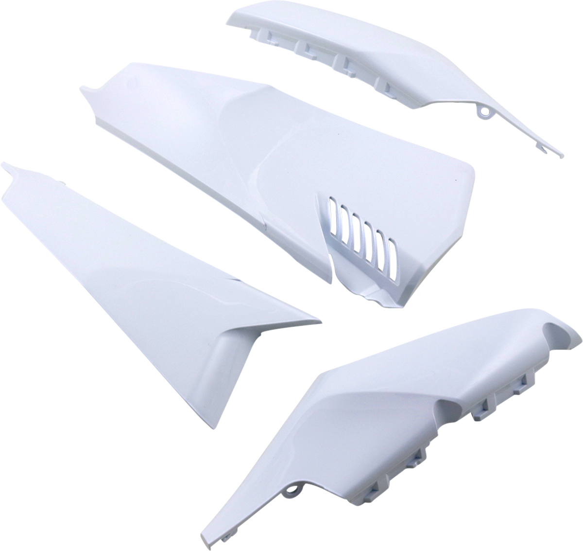 White ACERBIS side panel vent for motorcycle body, featuring a sleek design and mounting points for easy installation.