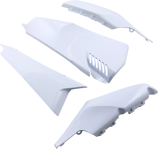 White ACERBIS side panel vent for motorcycle body, featuring a sleek design and mounting points for easy installation.