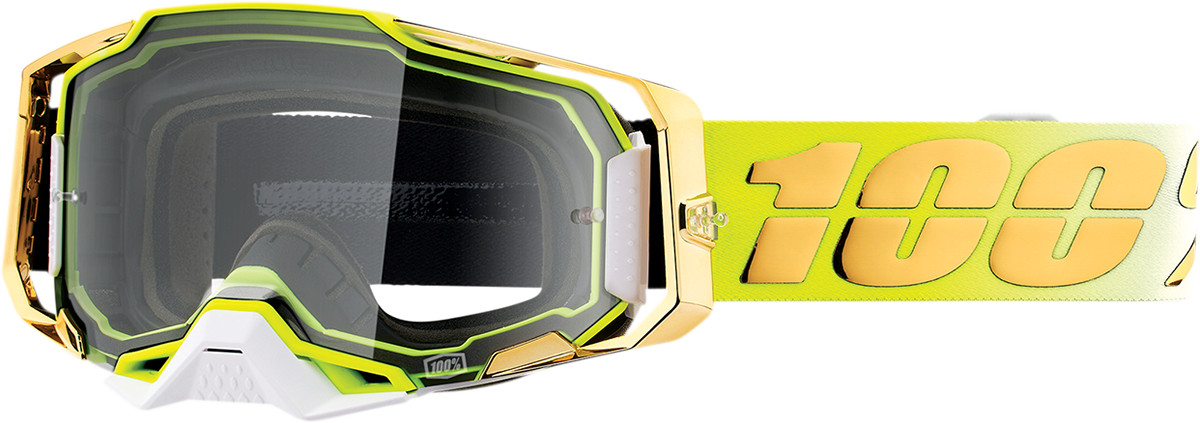 Bill's Exhausts 100% Armega Goggles in clear, with adjustable strap and ventilation for comfortable eye protection.