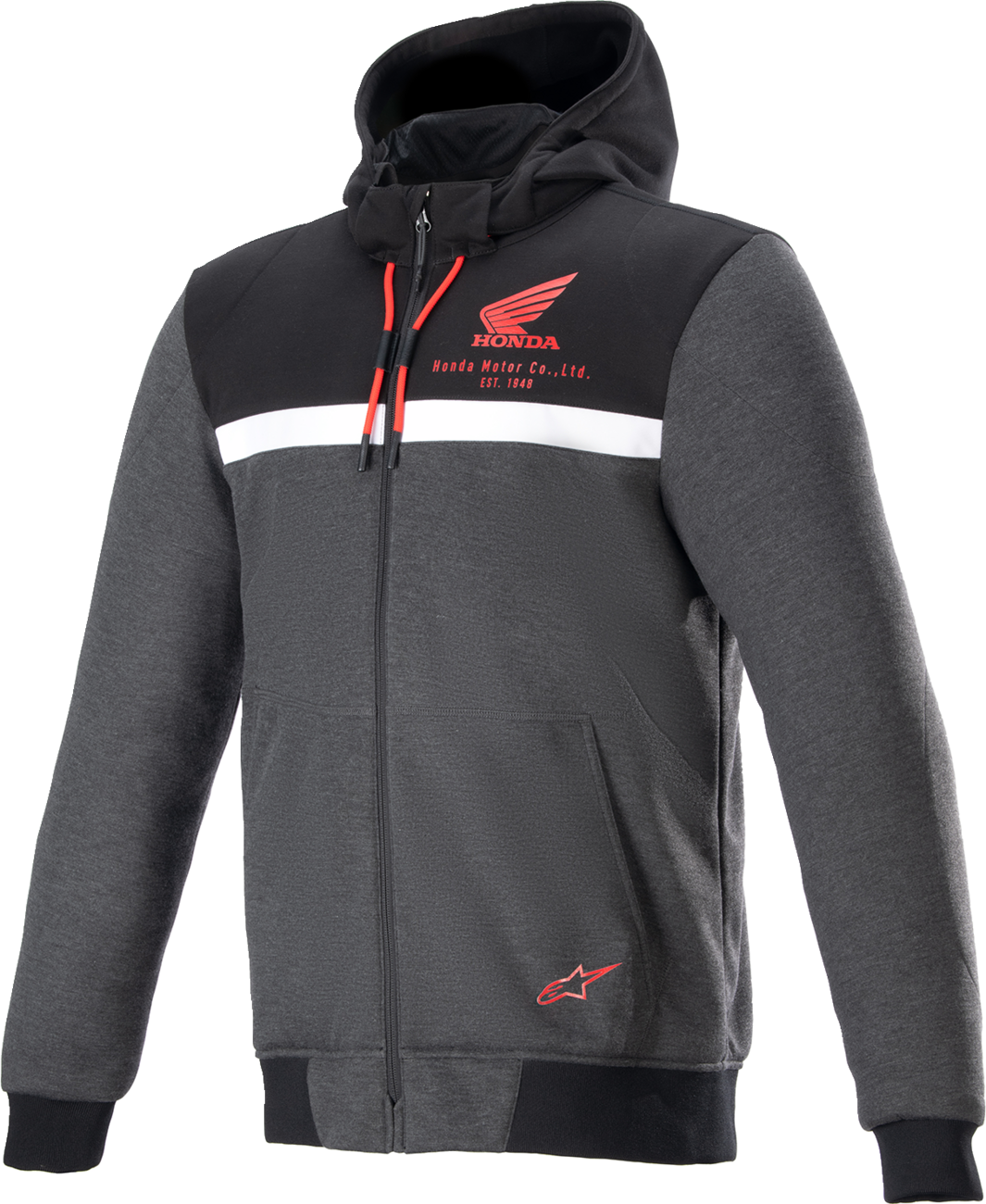 Bill's Exhausts ALPINESTARS Honda Chrome Street Hoodie in black, gray, and red, 2XL, featuring a stylish hoodie design.