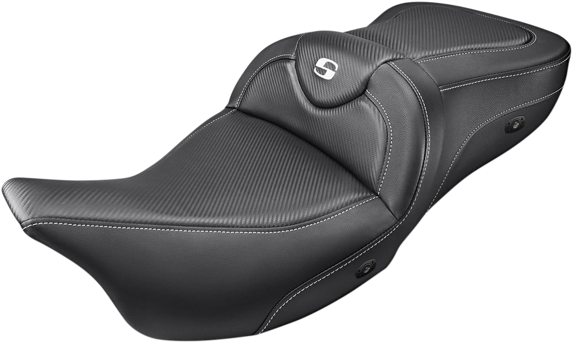 SADDLEMEN heated Roadsofa seat by Bill's Exhausts in carbon fiber, motorcycle seat without backrest for '08-'23 FL models