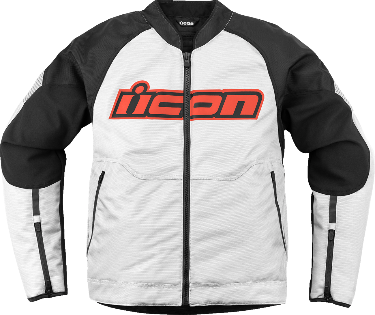 Bill's Exhausts ICON Overlord3™ White jacket in XL, front view showing the sleek design and logo details.