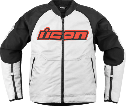 Bill's Exhausts ICON Overlord3™ white jacket in 3XL, front view showing sleek design and high-quality fabric.