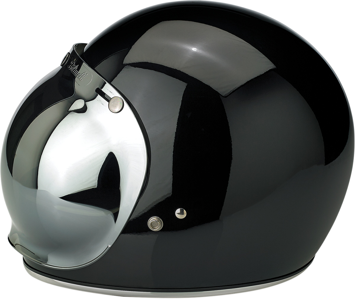 Chrome Bubble Shield mirror compatible with BILTWELL helmets, designed for 2001-221 model helmets, by Bill's Exhausts.