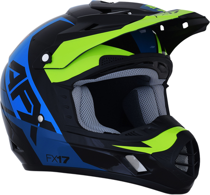 Blue and lime AFX FX-17 helmet in 2XL size, featuring sleek design and ventilation, from Bill's Exhausts.