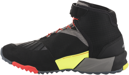 Alpinestars CR-X Drystar shoes in black, red, and yellow fluorescent with US 10.5 size, featuring durable motorcycle footwear design.