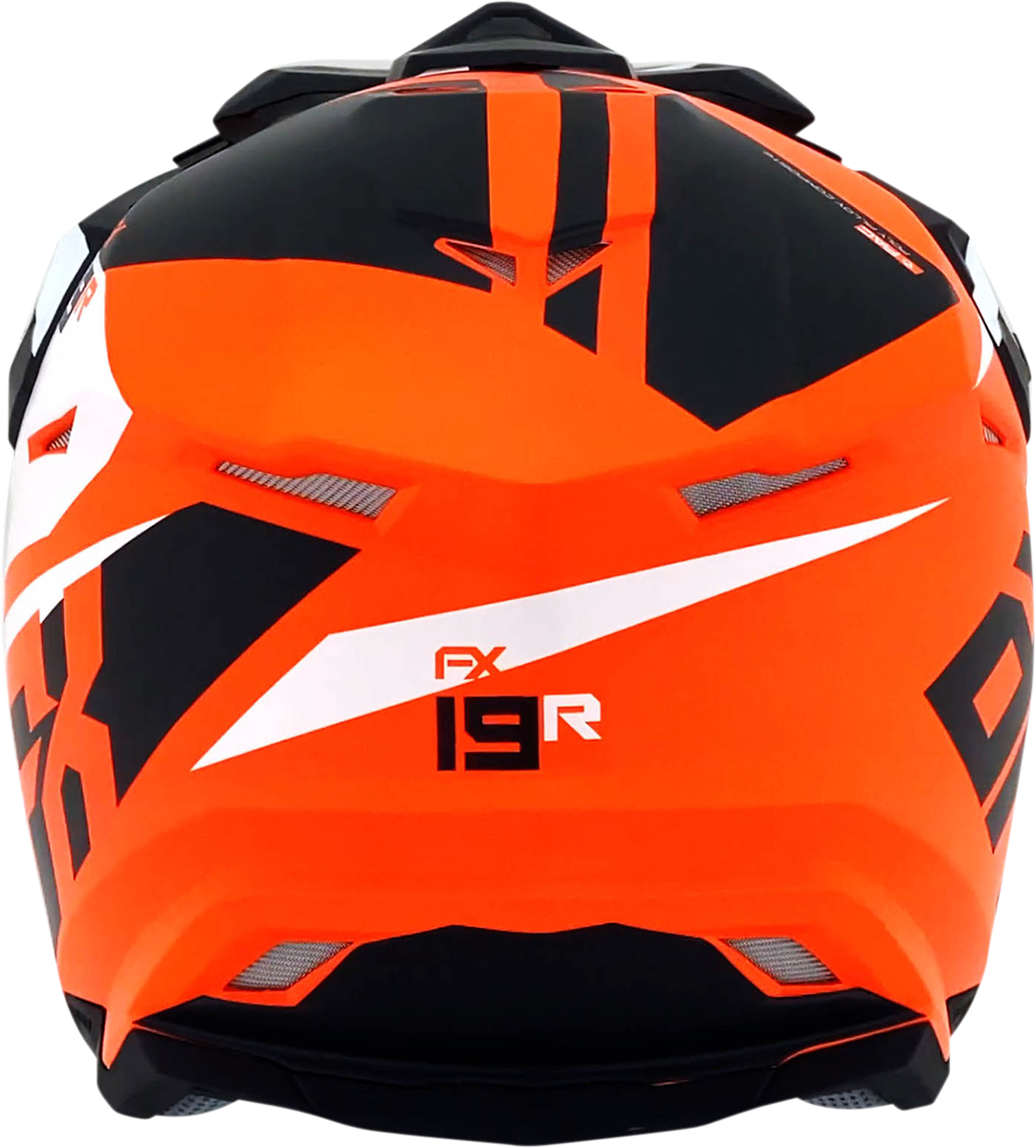 Matte orange AFX FX-19R racing helmet, large size, with aerodynamic design and clear visor from Bill's Exhausts.