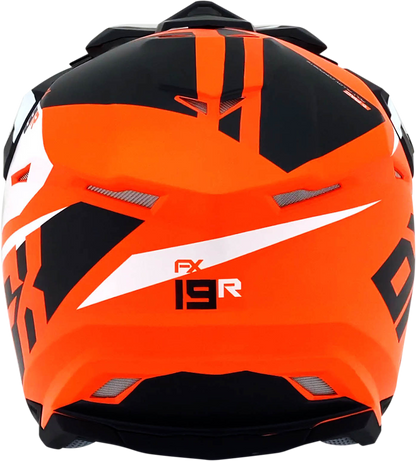 Matte orange AFX FX-19R racing helmet, large size, with aerodynamic design and clear visor from Bill's Exhausts.