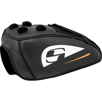 Bill's Exhausts SADDLEMEN Fuel Tank Cover for small motorcycles, showing the black protective cover on a bike's fuel tank.