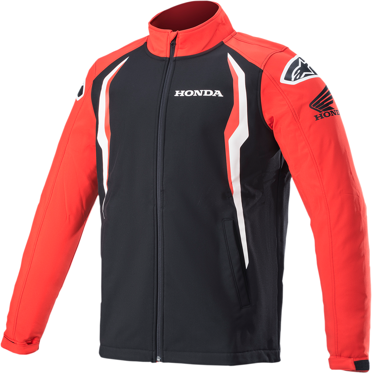 Alpinestars Honda softshell jacket in red and black, XL size, featuring a sleek design and logo, suitable for casual wear.