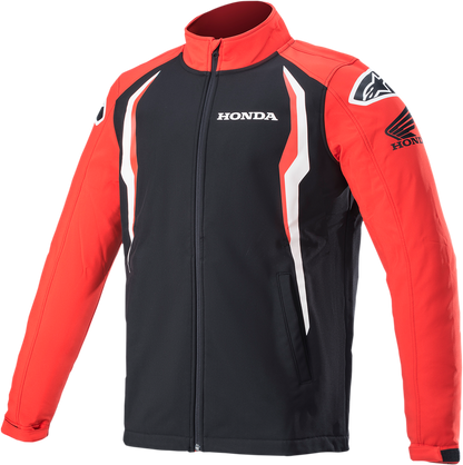 Alpinestars Honda softshell jacket in red and black, XL size, featuring a sleek design and logo, suitable for casual wear.