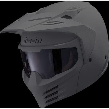 Gray ICON Elsinore™ helmet in XS size, featuring a sleek Monotype design, shown from the front angle.