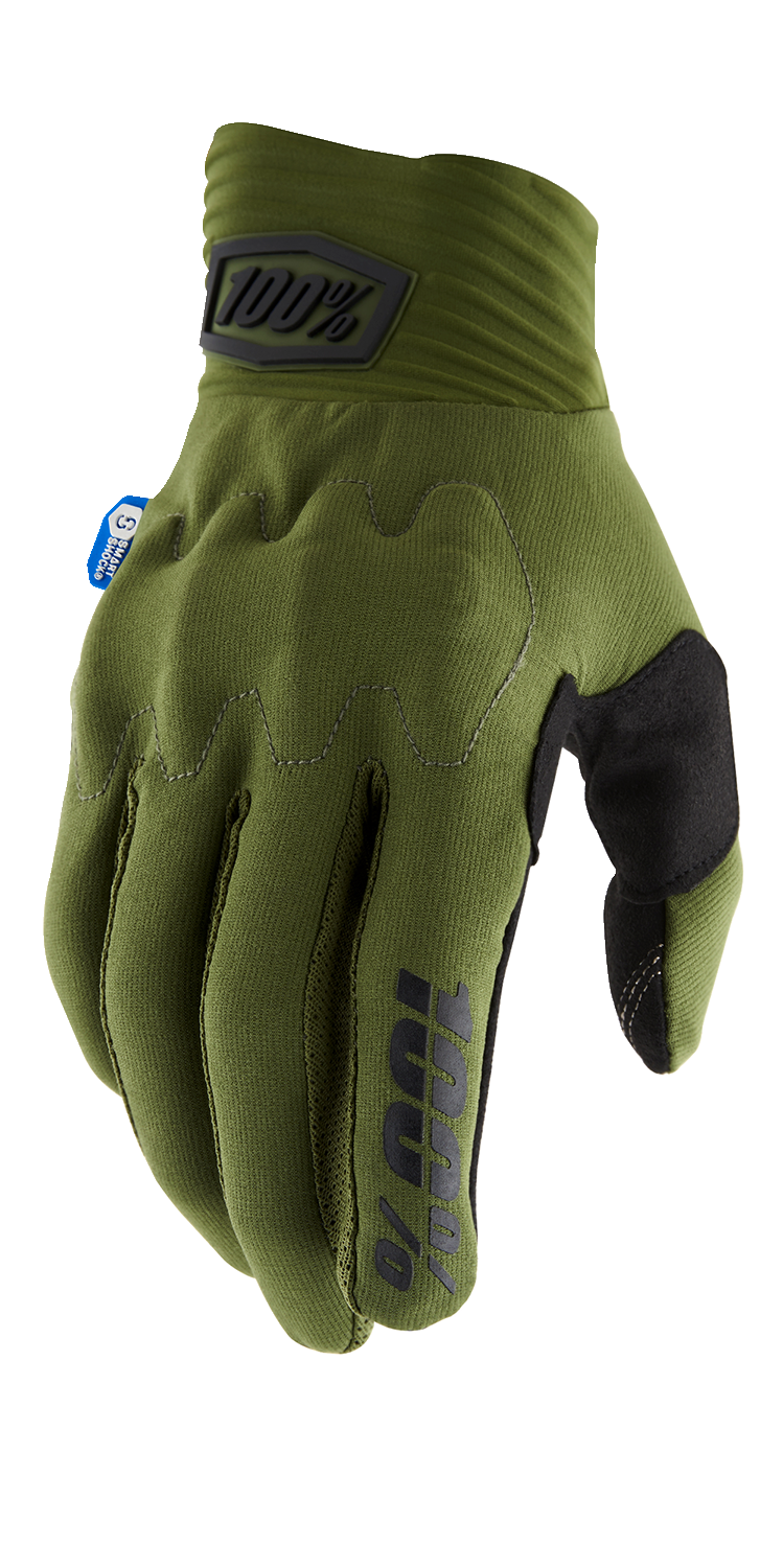 Bill's Exhausts Cognito Smart Shock Gloves in army green and black, medium size, with padded design and adjustable wrist straps.