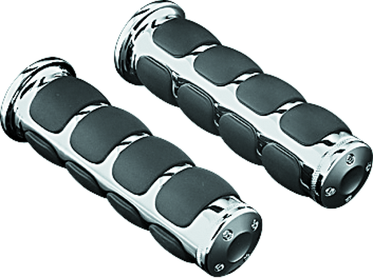 Kuryakyn Universal ISO motorcycle handlebar grips in chrome with non-slip, comfortable design for 1-inch bars