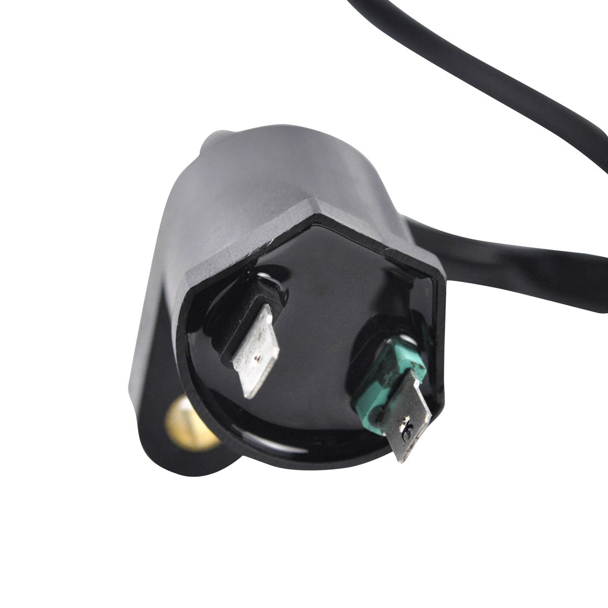 RM STATOR external ignition coil with spark plug cap, showing the coil and cap assembly in a clear view.